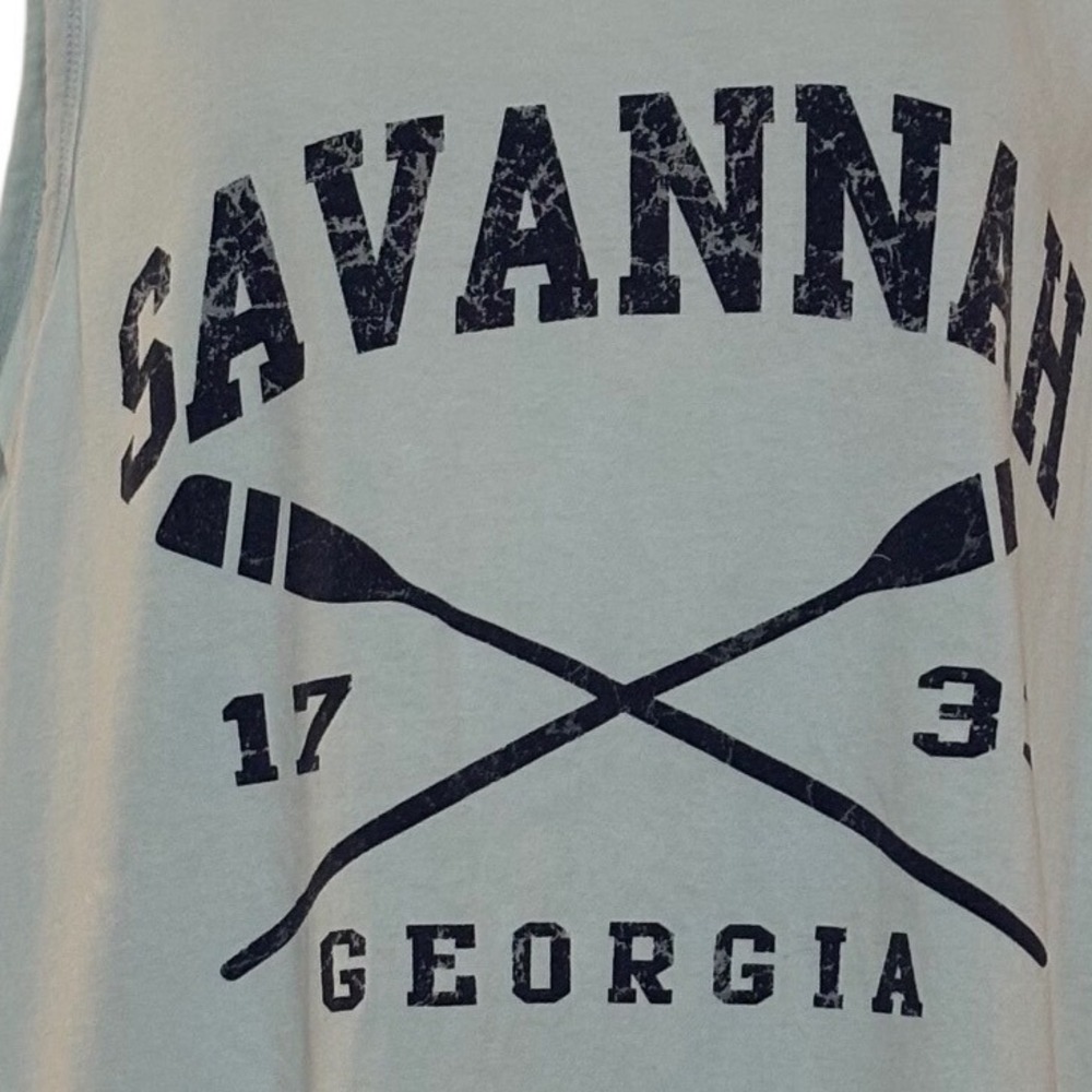 U.S. Vintage Tank Top Mens XL Light Blue Savannah Georgia Graphic NWOT cotton
